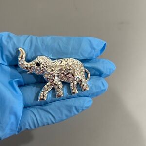 Silver Elephant Brooch with Rhinestones